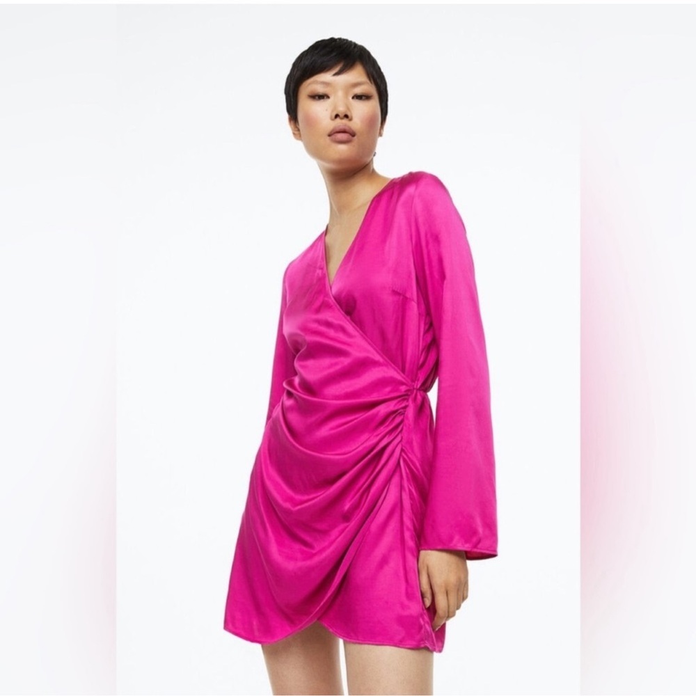 H&M Fuchsia Satin Wrap Mini Dress